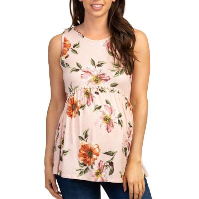 China Breathable Print Maternity Pregnancy Print Tank Top Women Floral Sleeveless Soft Maternity Tees for sale