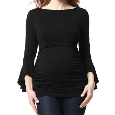 China Three Quarter Neck Maternity Round Sleeve Pregnancy Antibacterial Women's Clothes Maternity T-Shirt for sale