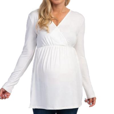 China Women's Fashion Maternity Tees Breathable Long Sleeve Maternity V-Neck Pregnancy Clothes for sale