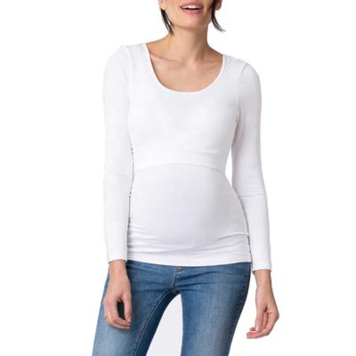 China Breathable Women Maternity Tops Breastfeeding Long Sleeve Solid Color Maternity Nursing T-Shirt for sale