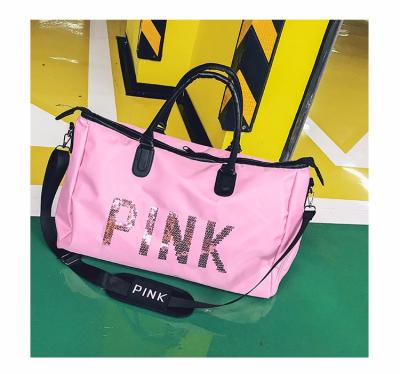 China Custom Multifunctional Waterproof Pink Duffel Bag Sequin Designer Nylon Travel Sports Tote Overnight Weekender Bag for sale