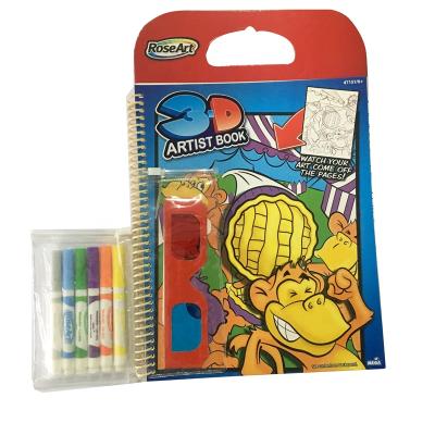 China paper & Cardboard 3D artist kids coloring book with spiral binding/3Dglasses/pens for sale