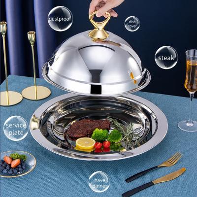 China Sustainable Wholesale Luxury Food Dish With Lid Dinner Tray With Cover Stainless Steel Serving Tray With Dome Cover for sale