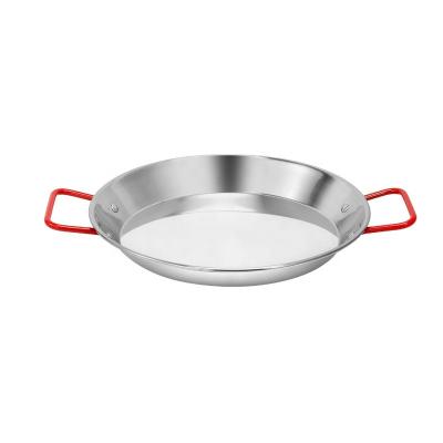 China 20cm to 40cm Red Handle Hotel Home Restaurant Stainless Steel Frying Seafood Paella Pan for sale