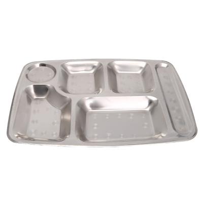 China Metal Food Lunch Mess Tray Stainless Steel Compartments Sustainable Tableware Divided Dinner Dishes for sale