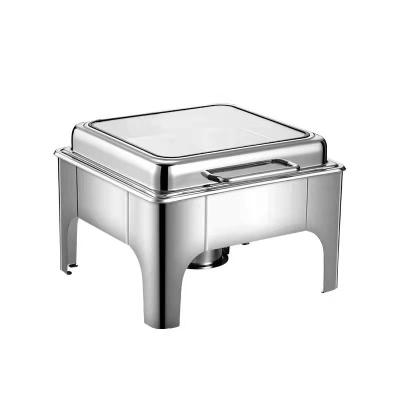 China Restaurant Hotel Factory Canteen Buffet Party Home Luxury High Quality Stainless Steel Hydraulic Chafing Dish With Lid Big Glass Buffet Stove for sale