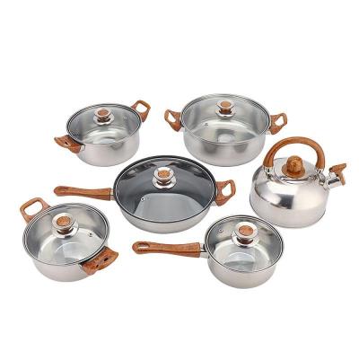 China Sustainable hot sale stainless steel cookware 12pcs set with brown bakelite for sale