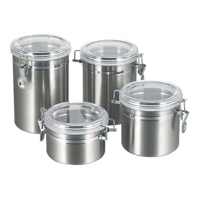 China Sealed Stainless Steel Coffee 4pcs Sugar Tea Canister Jar Round Kitchen Food Sealed Airtight Food Storage for sale