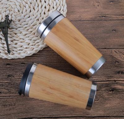 China Sustainable New Design Coffee Mugs Water Bottle Bamboo Stainless Steel Tumbler 470ml for sale