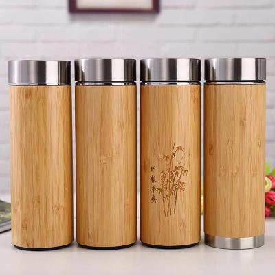 China Sustainable 450Ml Stainless Steel Eco Friendly Wooden Bamboo Water Bottle Double Wall Vacuum Insulated for sale