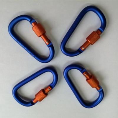 China food & Beverage Metal D Shape Climbing Screw Gate Increasing Locking Aluminum Carabiner Hooks Carabiner Snap Hook for sale