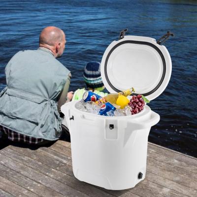 China 5 Gallon Round Barrel Cooler Insulated Plastic Round Cooler Box with Wheels for Camping and Fishing for sale