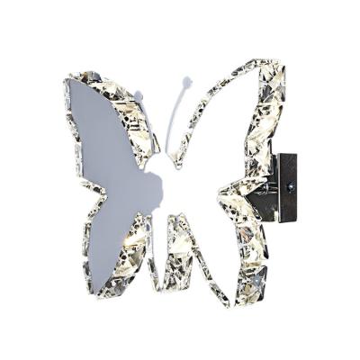 China Modern Stainless Steel Crystal Lamp Shape Butterfly 8W Wall Mounted Washroom Bedroom Led Wall Mirror Light for sale