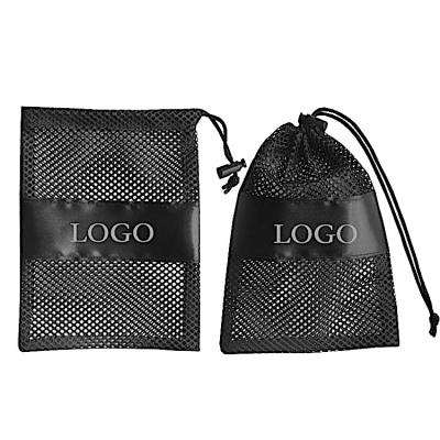 China Fashoion Wholesale Polyester Large Bath Bags Black Mesh Drawstring Bags With Custom Logo for sale