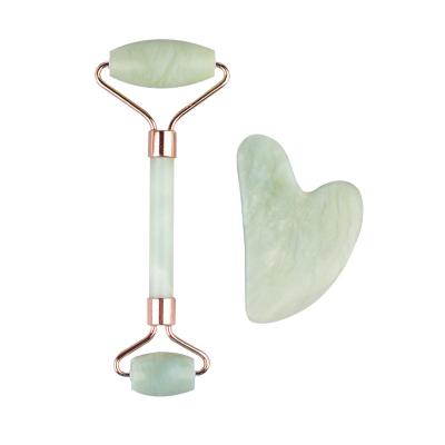 China Peel Squeeze U-HomeTalk 2020 Hot Selling Green Amazon Jade Guasha Set Jade Roller Jade Gua Sha Scraping Board for sale