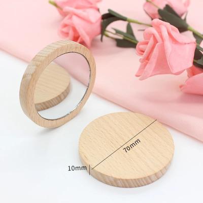 China Personalized Wooden One Side Customize Custom Shaped Custom LOGO UV Printing Handheld Cosmetic Makeup Mirror for sale