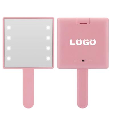 China Pocket Mirror Beauty Handheld LED Makeup Mirror Led Square Handle Makeup Mirror Portable Handheld Led Makeup Mirror With Light for sale