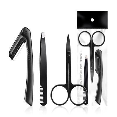 China Portable Eyebrow Trimmer Suit U-HomeTalk UT-EB03 Eyelash Trimmer Scissors Shape 3 Pieces Black Eyebrow Scissor Razor Eye Machine Lash Tweezers Set for sale