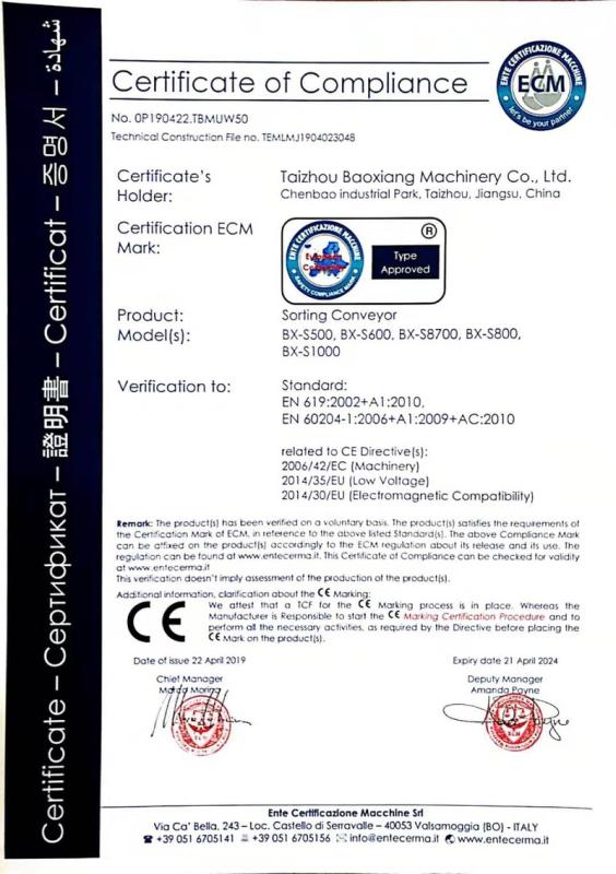 CE - Jiangsu Baoxiang Intelligent Technology Co., Ltd.