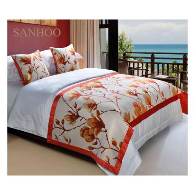 China SANHOO Solid Nondisposable No Throw OEM Hotel Decor Decorative Scarf Embroidered Bed Runner Fading Set for sale