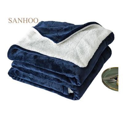 China SANHOO Navy Sherpa Cheap Reversible White Plush Flannel Soft Throw Blanket For Bed for sale