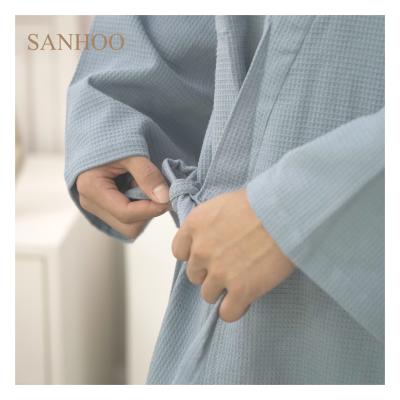 China SANHOO Waffle Long Robes Shawl Collar Bathrobe Women Cotton Hotel Ladies Bathrobe Breathable 100% Cotton for sale