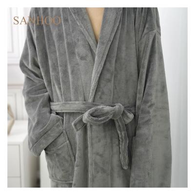 China SANHOO Breathable Hotel Flannel Gray Hotel Bath Robe Cotton Long Towel Robe For Woman Man for sale