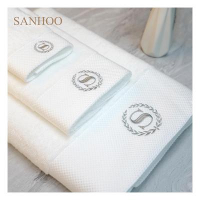 China SANHOO Hotel 70*140 Dobby Frontier 100 White Hypoallergenic Five Star Cotton Terry Hotel Bath Towel Set for sale