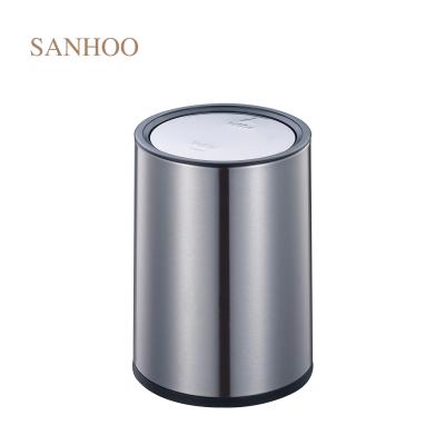 China SANHOO 304 Hotel Indoor Kitchen Household Sustainable Kitchen Mute Slow Descent Metal Round Pedal Trash Bin for sale