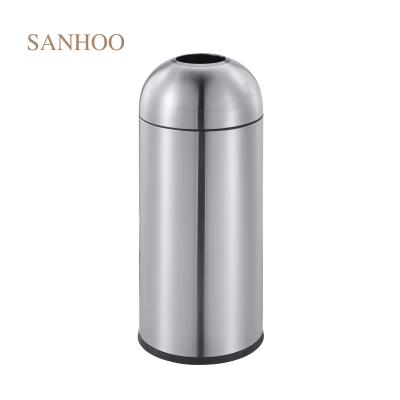 China SANHOO Sustainable Hotel Lobby Standing High Quality Round Stainless Steel Swing Top Lid Trash Can for sale