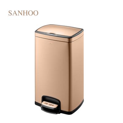 China SANHOO 5L Stainless Steel Hotel Room Square Rubbish Bin Rubbish Foot Pedal Rubbish Viable Dust Bin for sale