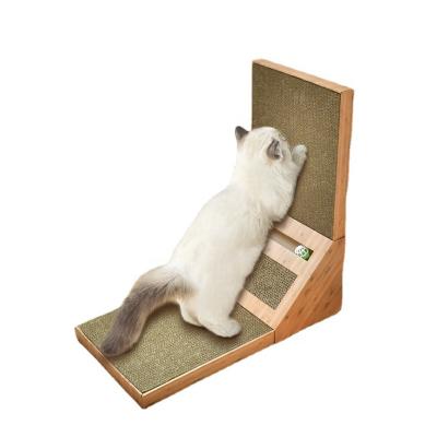 China Durable Sturdy Corrugated Cardboard L-Shape Tear-Resistant Corrugated Cat Scratcher With Bell Ball For Sitting Entertainment And Claw Scratching for sale