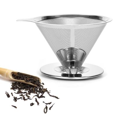 China Sustainable Reusable Portable  Stainless Steel Metal Permanent Cone Drip Tea And Coffee Filters For Travelling for sale