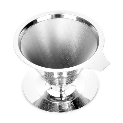 China Sustainable Coffee Dripper Stainless Steel Reusable Drip Cone Coffee Filter Portable Coffee Machine Paperless Metal Fine Mesh Filter for sale