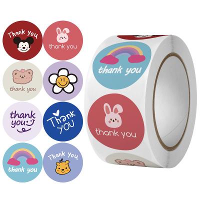 China Thank You Label Sticler Christmas Cartoon Happy Birthday Decorative Logo PVC Sticker Cartoon Printing Thank You Gift Wrapping Sticker for sale