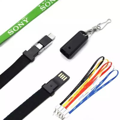 China Type C Mirco USB Data Cable Fast Charging Lanyard Charging Cable Mobile Phone Business Gift Lanyard Custom Logo Neck Strap for sale