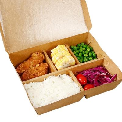 China Papel desechable personalizado Cajas para llevar Contenedores de papel Kraft Multicompartimiento Clamshell Rectangular en venta