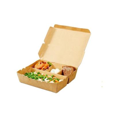China Papel biodegradable de piel de vaca Cajas de comida para llevar Contenedores Divididor de ensalada en venta