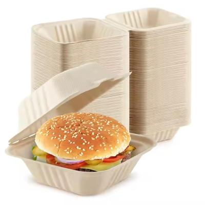 China Maßgeschneiderte, umweltfreundliche, biologisch abbaubare Zuckerrohr-Bagasse, Muschelschalen-Burger-Container. zu verkaufen