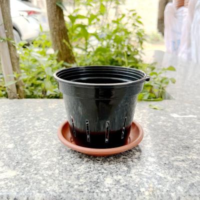 China Hot Selling Eco-friendly Durable Black Color Orchid Pots With Holes Can Match Saucers Potting Breathable Slotted Orchids Planter for sale