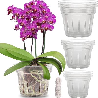 China Durable Eco - Friendly Clear Orchid Pot 3 Sizes With Holes And Saucers Clear Indoor Plastic Plant Pot for sale