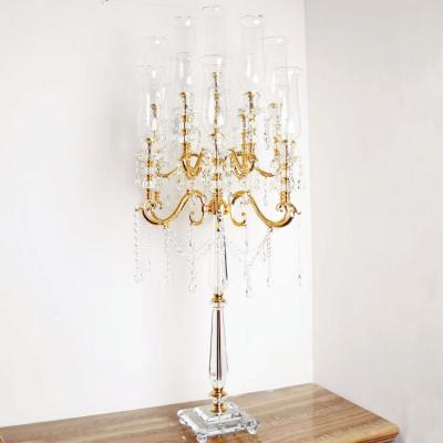 China Good quality crystal wedding decoration tall 9am candelabra table centerpieces gold candlestick candle holder weddings hot sale on sale for sale