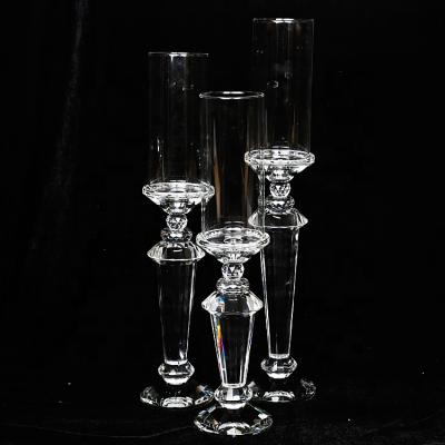 China Cheap Handmade Tall Clear Glass Crystal Candle Holders Home Decor Pillar Wedding Table Decor Candelabra Centerpiece With Tubes Cover for sale