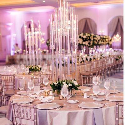 China Europen 10am Clear Glass Tubes Long Stem Wedding Crystal Candelabra Tall Centerpieces With Covers On Sale for sale