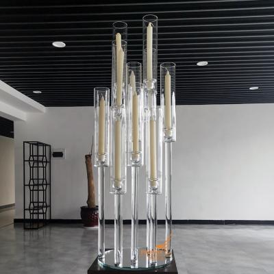 China Modern Wedding Tall Crystal Candelabra Pillar Candle Holders Centerpiece Table Decoration 10 A.M. Clear Glass Candle Holders Wholesale for sale