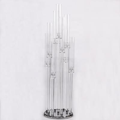 China Weddings Wholesale K9 Crystal Mirror Base Wedding Table Decor Candelabra Centerpieces Glass Tubes Candlestick Holders With Clear Covers for sale