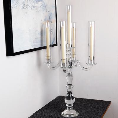 China 80 5cm Modern Tall Crystal Candelabra Modern Wedding Candle Holders Glass Tubes Table Centerpieces For Sale for sale