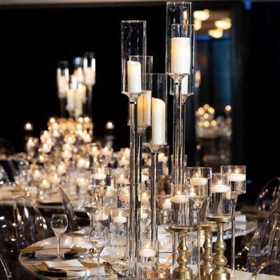 China Weddings and Home Decoration Table Design Wedding Tall 5AM Glass Tubes Candle Holder Cheap Crystal Candelabra Centerpieces On Sale for sale