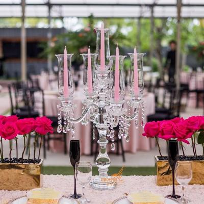 China European Wedding Clear 5AM Crystal Candle Holder Table Centerpieces Decoration K9 Pillar Candelabra Wholesale for sale