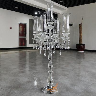 China Luxury Wedding Centerpieces Crystal Candelabras 5 A.M. Candle Holder Tall Table Decoration for sale